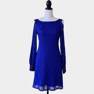 AIDAM MATTOX ROYAL BLUE BEADED LACE LONG SLEEVE FORMAL DRESS